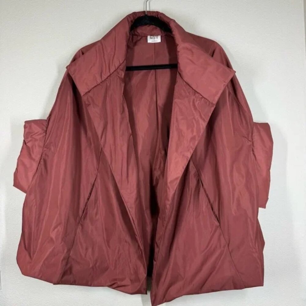 Planet By Lauren G Chic Cape Oversized Vest Nylon Burgundy Shimmer One Size